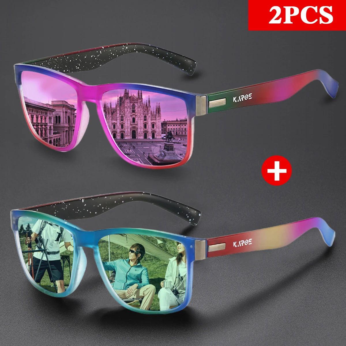 KAROS 2Pcs/Set Outdoor Sport Polarized Sunglasses Men Women Cycling Camping Hiking Driving UV400 Protection Eyewear YZ2022