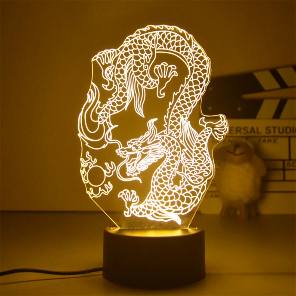 Dragão chinês 3D Night Light, Ilusão Lâmpadas, 16 Mudando a Cor, USB Table Lamp, Room Decor, LED Nightlight, Aniversário, Festival Presentes