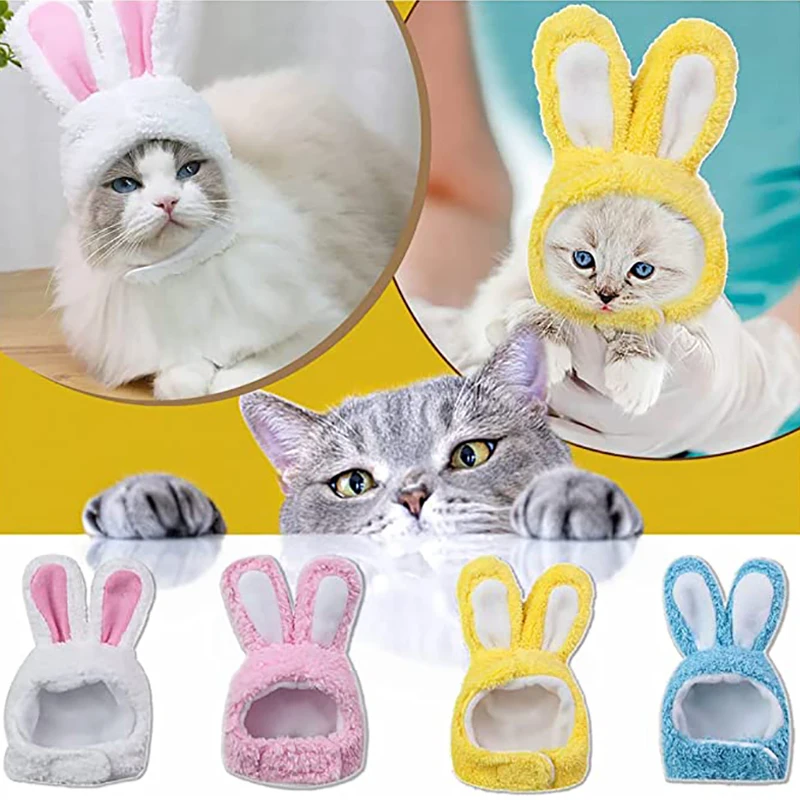 Cute Rabbit Ears Cap for Cats  Funny Cat Headgear Warm Plush Pet Hat Christmas Cosplay Props PhotoProp Kitten Headwear Supplies