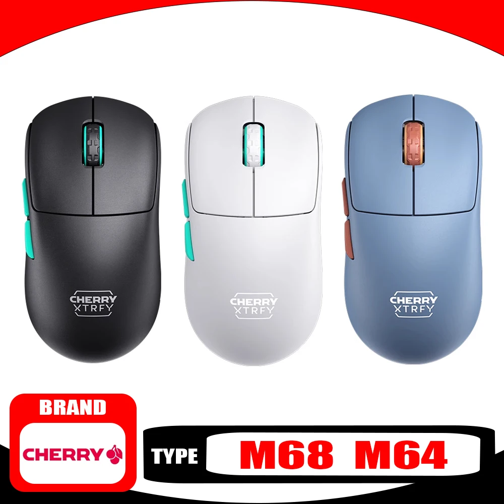 CHERRY M68 M64 Wireless Mouse Dual Mode Lightweight Paw3395 Ergonomics Mouse Long Battery Life Low Delay E-sports Mice Pc Gamer