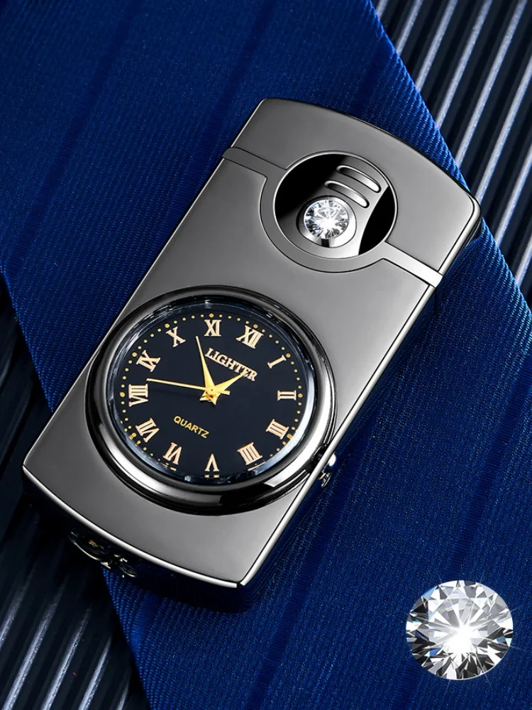 Novel Unique Flame Jet Metal Butane Gas Cigar Lighters Creative Lighter With Clock Premium Festival Gifts Smoking Accessories
