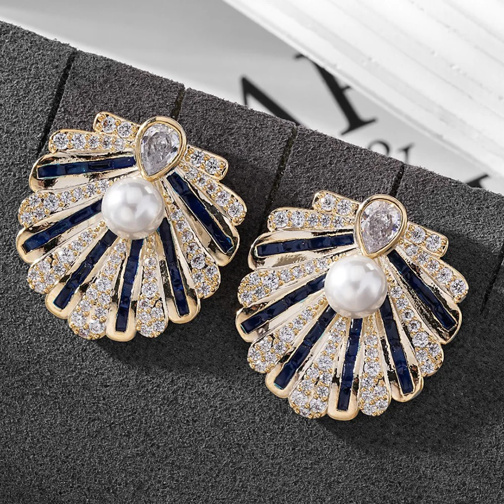 

Missvikki Geometric Pearl Luxury Big Stud Earrings For Women Bridal Wedding Engagement Earrings Hot Popular High Quality