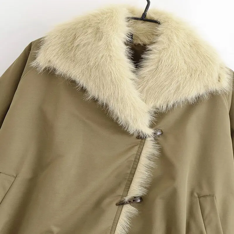 خريف شتاء جديد المرأة القطن Jaet طويل Sve الفراء طوق زر تصميم تنوعا Faionable السيدات ملابس خارجية معطف #3
