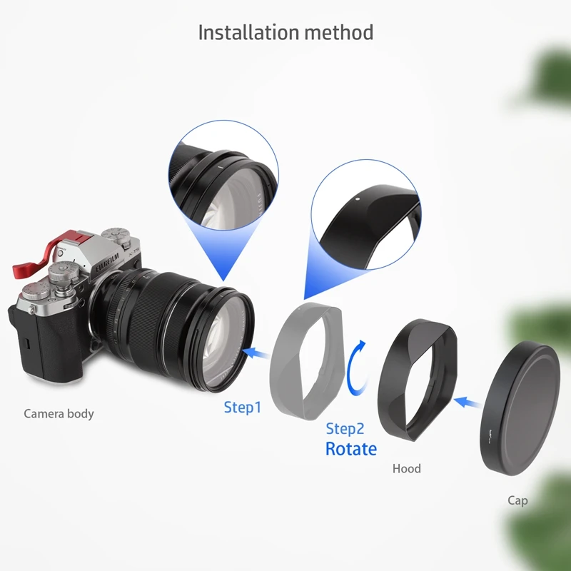Haoge LH-X165 quadrado metal lente capa sombra com tampa de metal para fujifilm fuji fujinon xf XF16-55mm f2.8 r lm wr lente preto