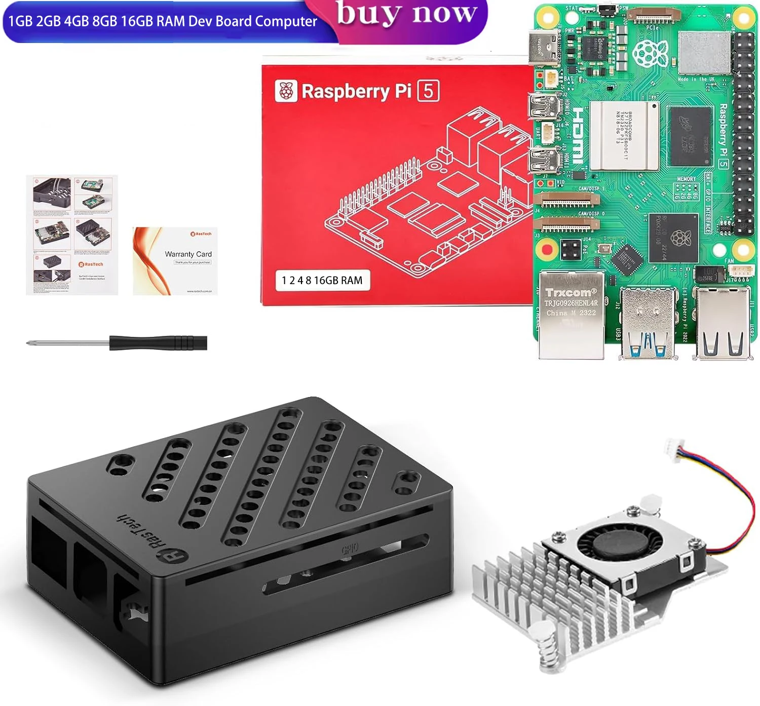 Raspberry Pi 5 Starter Kit Pro 2GB 4GB 8GB Ram Dev Board Computer 2.4Ghz Cortex-A76 Cpu Videocore Vii Gpu Optional Case Fan