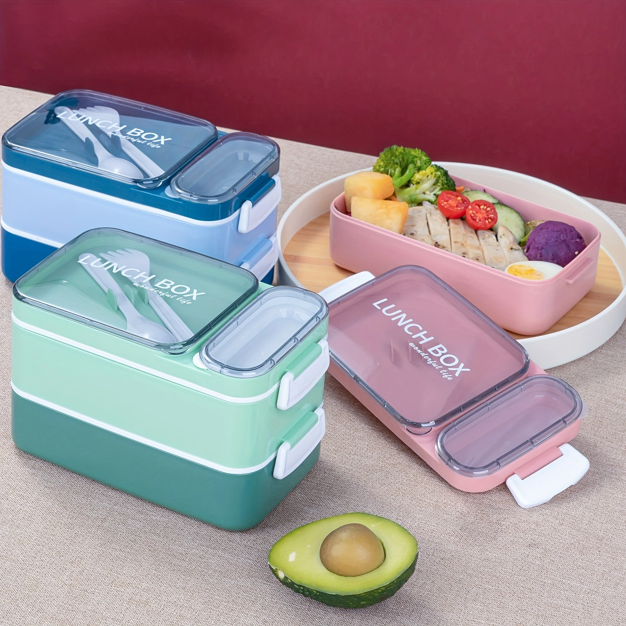 1600ml Double Layer Lunch Box 304 Stainless Steel Inner Leakproof Bento Box With Fork Spoon For Office School Picnic