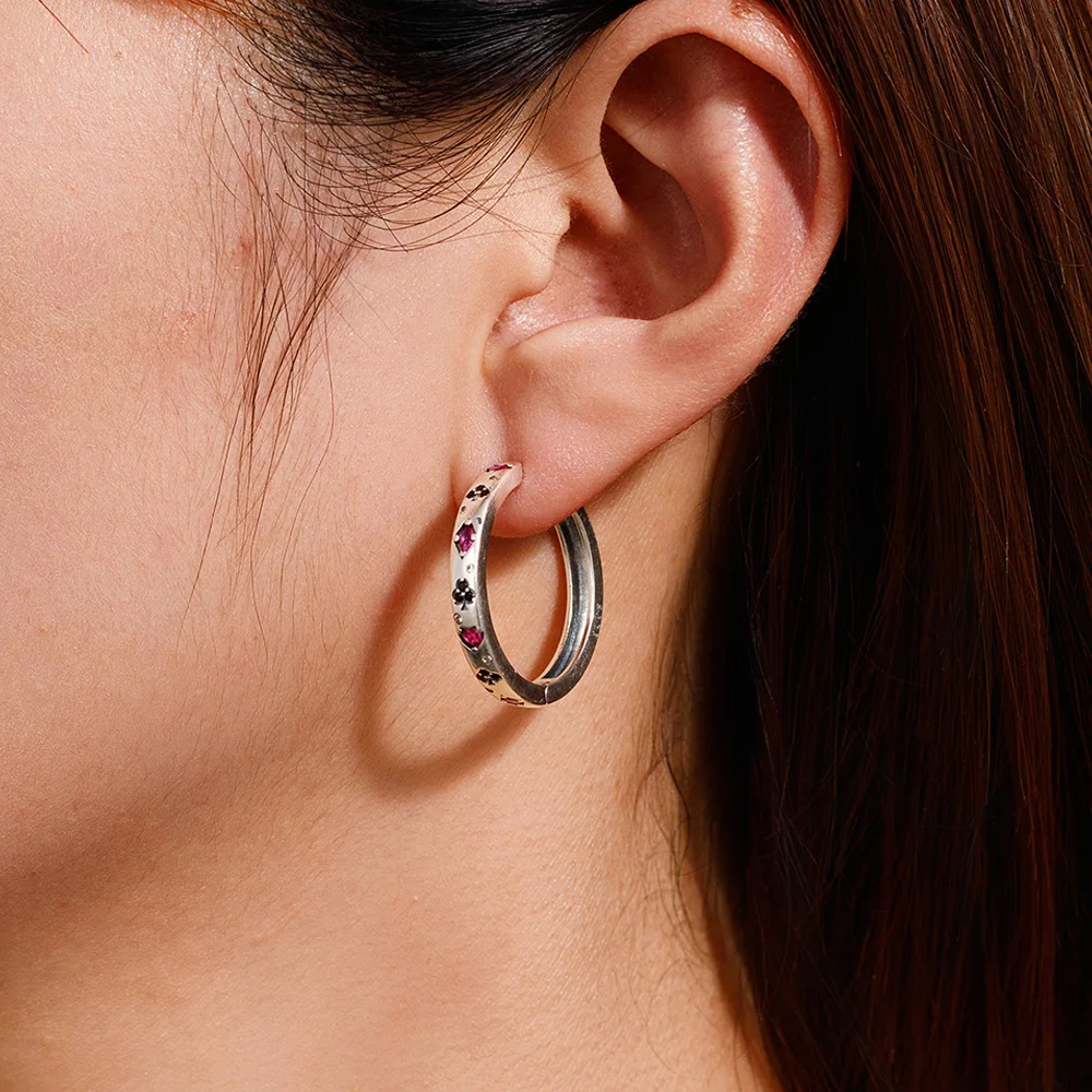New Original 925 Silver Poker Suit Hoop Earrings For Women Daily Wear Hope Stud Earring Fashion Classic Birthday Gift Love