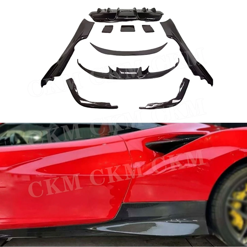 Carbon Fiber Body Kits Accessories FRP For Ferrari F8 2019 Front Lip Side Skirts Rear Diffuser Splitters Rear Trunk Spoiler