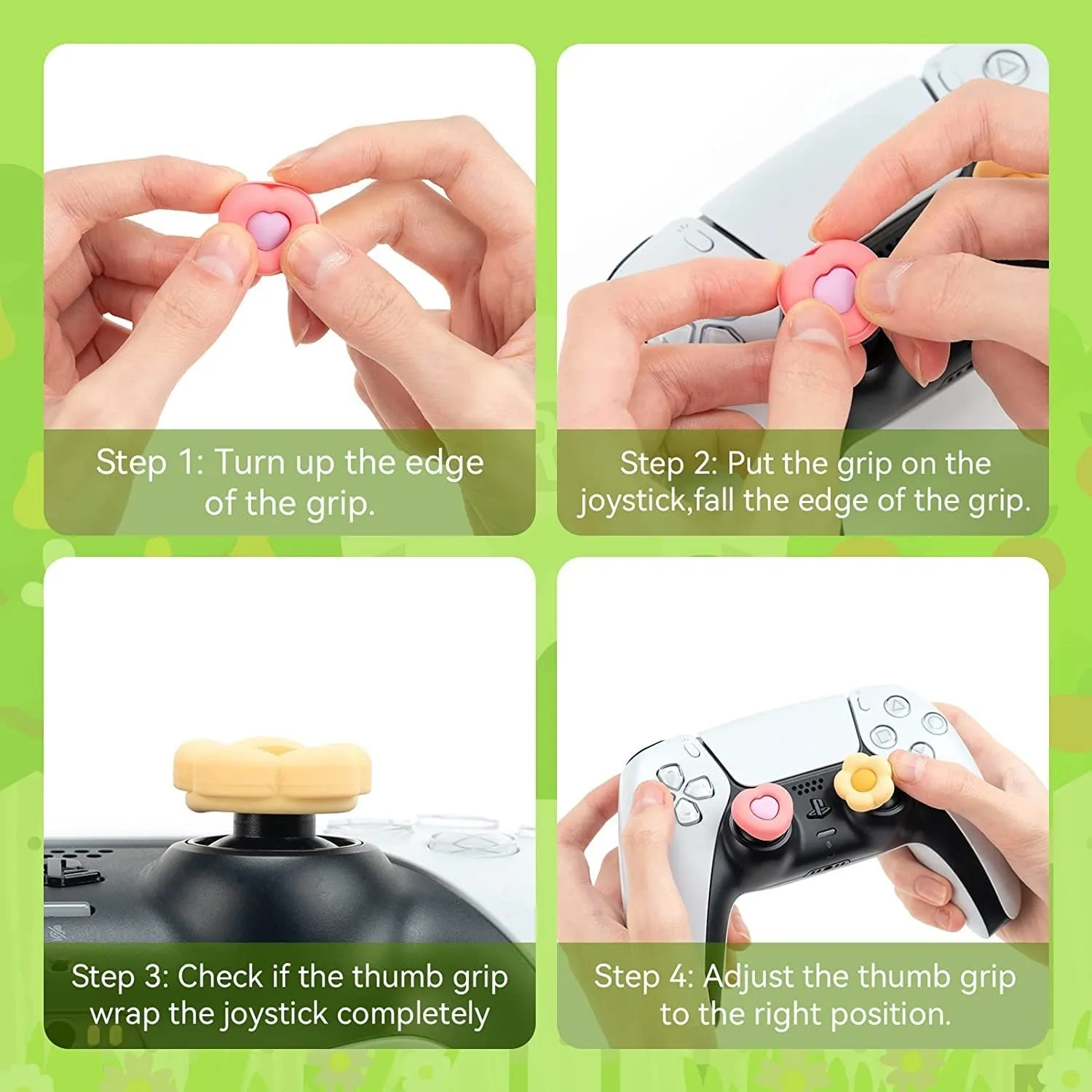 GeekShare 4Pcs Heart Flower Thumb Grip Caps for PS4 PS5 Switch Pro Controller,Silicone Thumbsticks Cover Caps Set for Xbox One