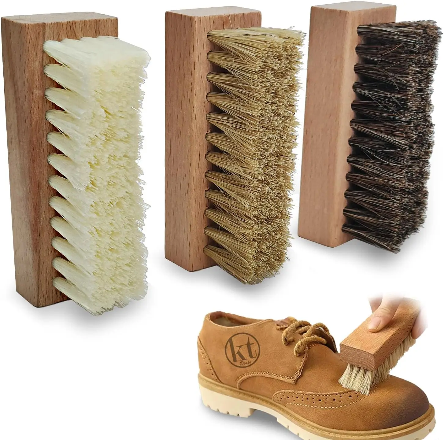 

Набор из 3-х щеток для чистки обуви с нейлоновой, кабаньей и конской щетиной для кожи, замши и холщовой ткани