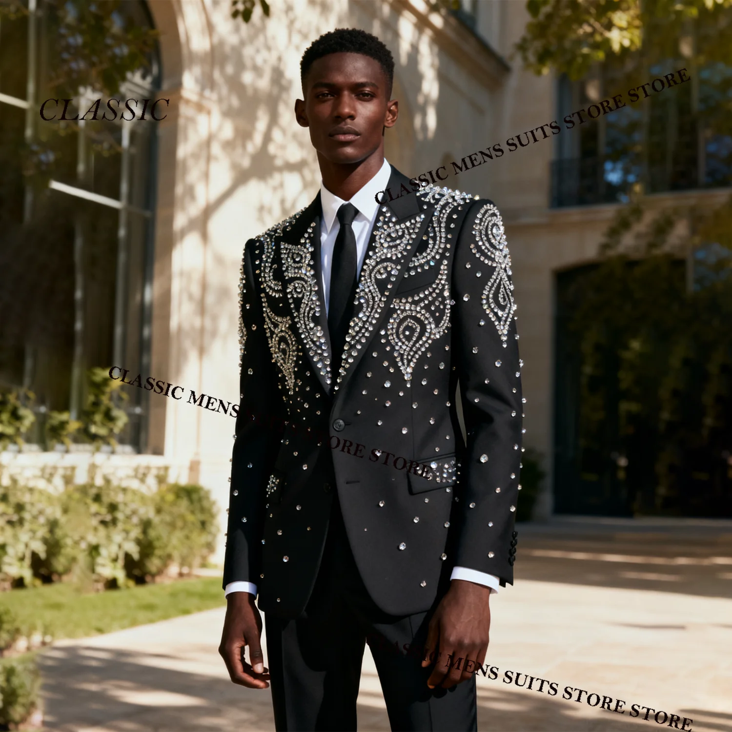 

Luxury Metallic Jewelry Ornament Tuxedo Men Suits 2 Piece Wedding Groom Male Prom Blazer Customized Slim Party Ternos Completo