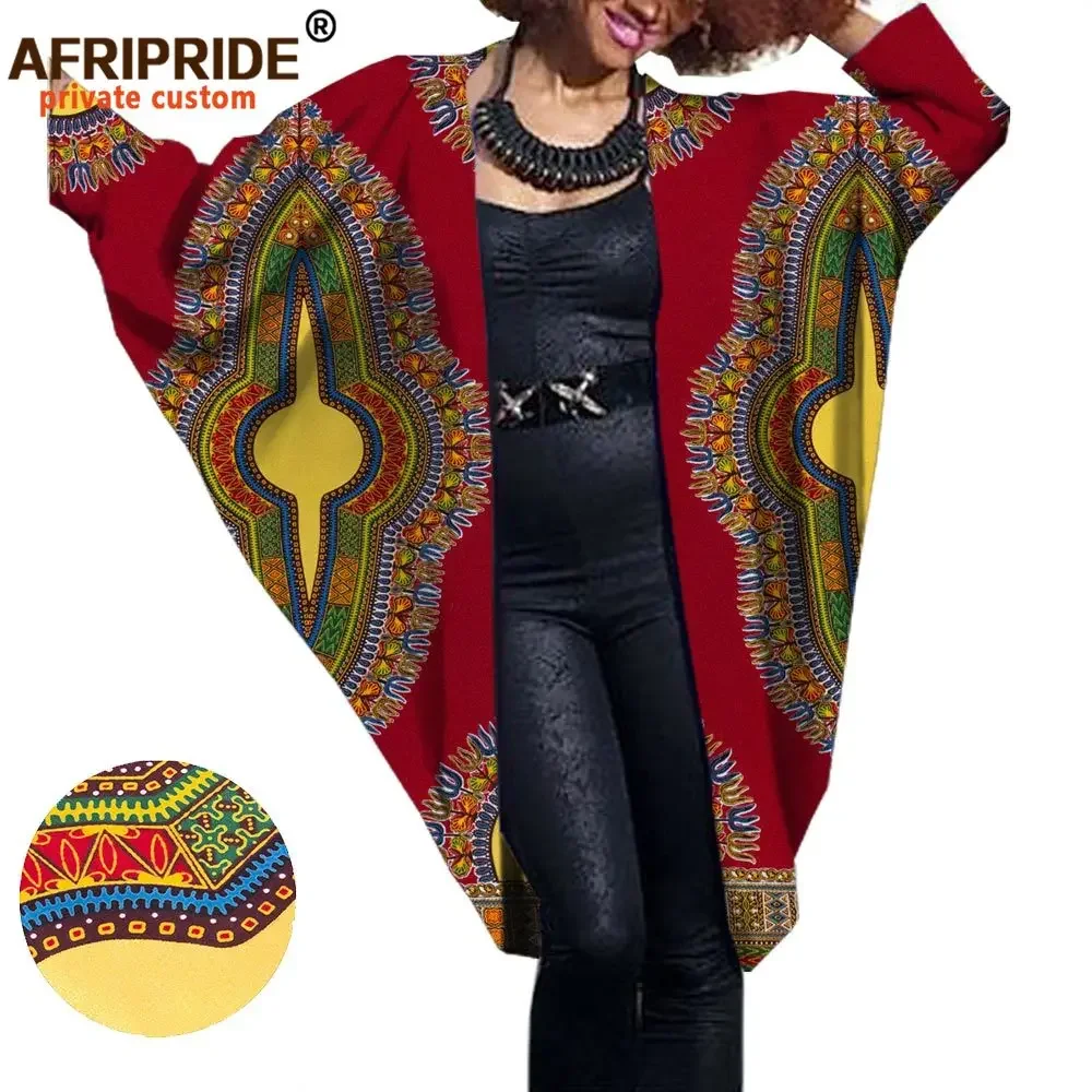 2024 African Clothes for Women Bat Coat Private Custom Autumn Casual Female Cloak Coat Super Batik Cotton Plus Size A722416