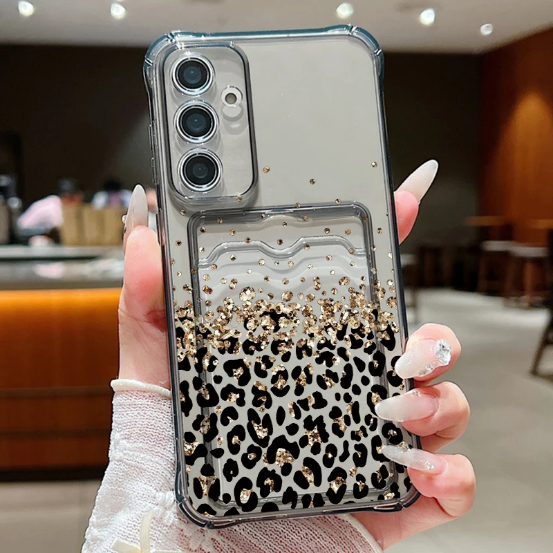 Leopard Print Pattern Phone Case For Samsung Galaxy A57 A37 A17 A56 A16 A55 A36 A26 A15 A35 A54 A53 Clear Card Bag Wallet Cover