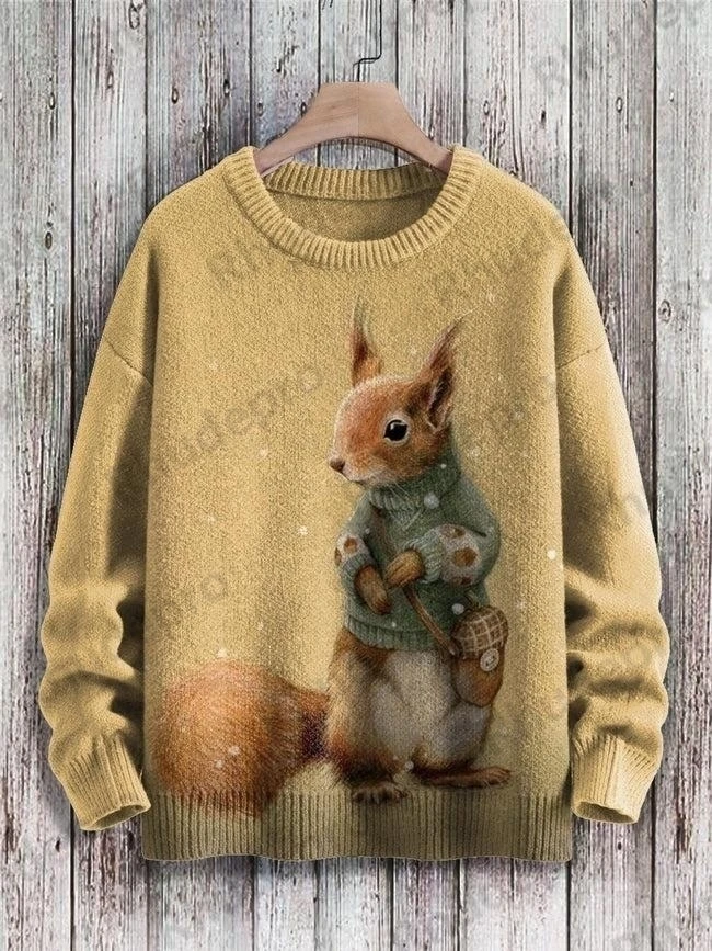 Funny Animals Sunflower Mushroom Art Pattern 3D Printed Men's Knitted Pullover Winter Unisex Casual Knit Pullover Sweater