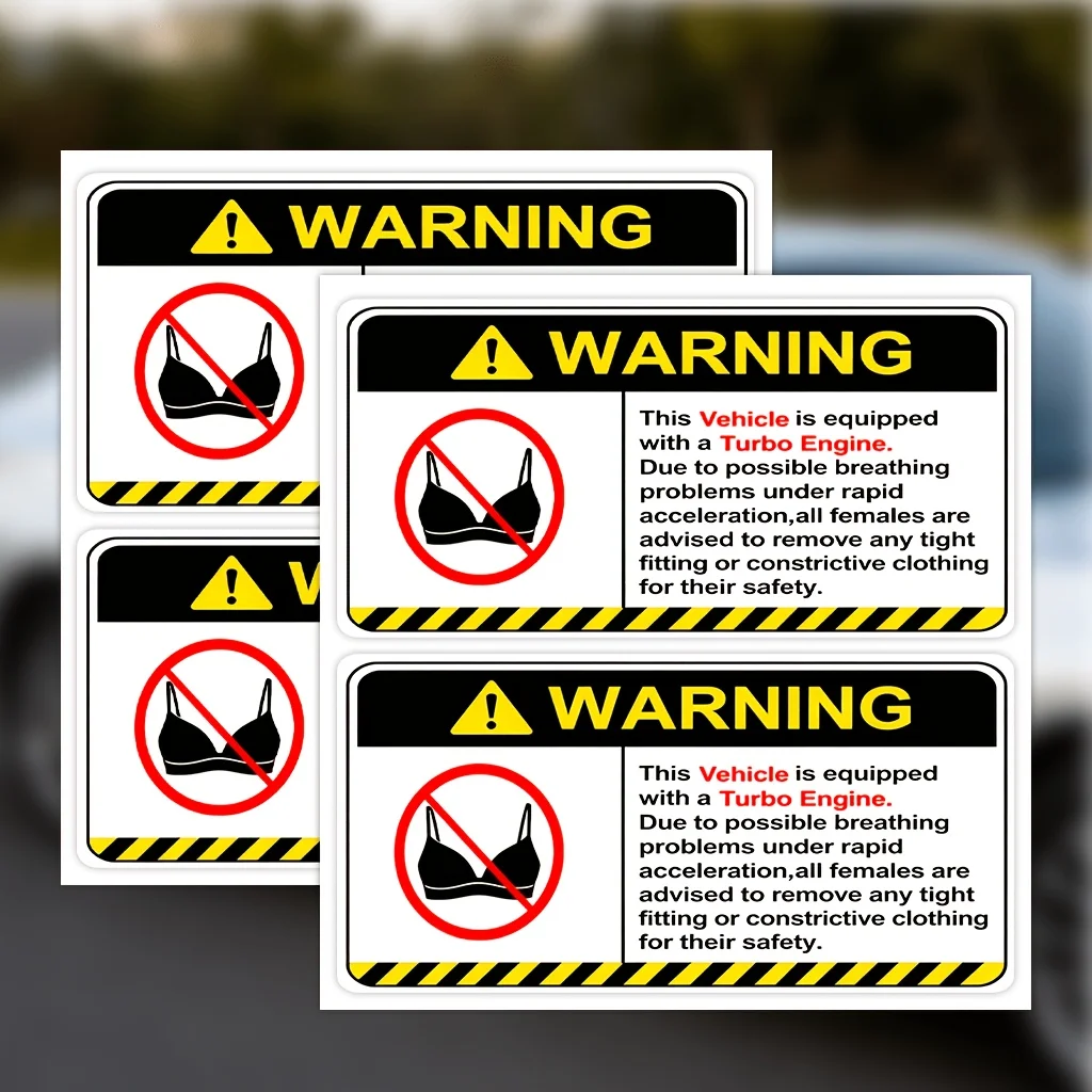 Turbo Warning Funny Warning Sign Vinyl Stickers 4PCS, Strong Adhesive Humorous Decals for Car & Motorcycle Decor