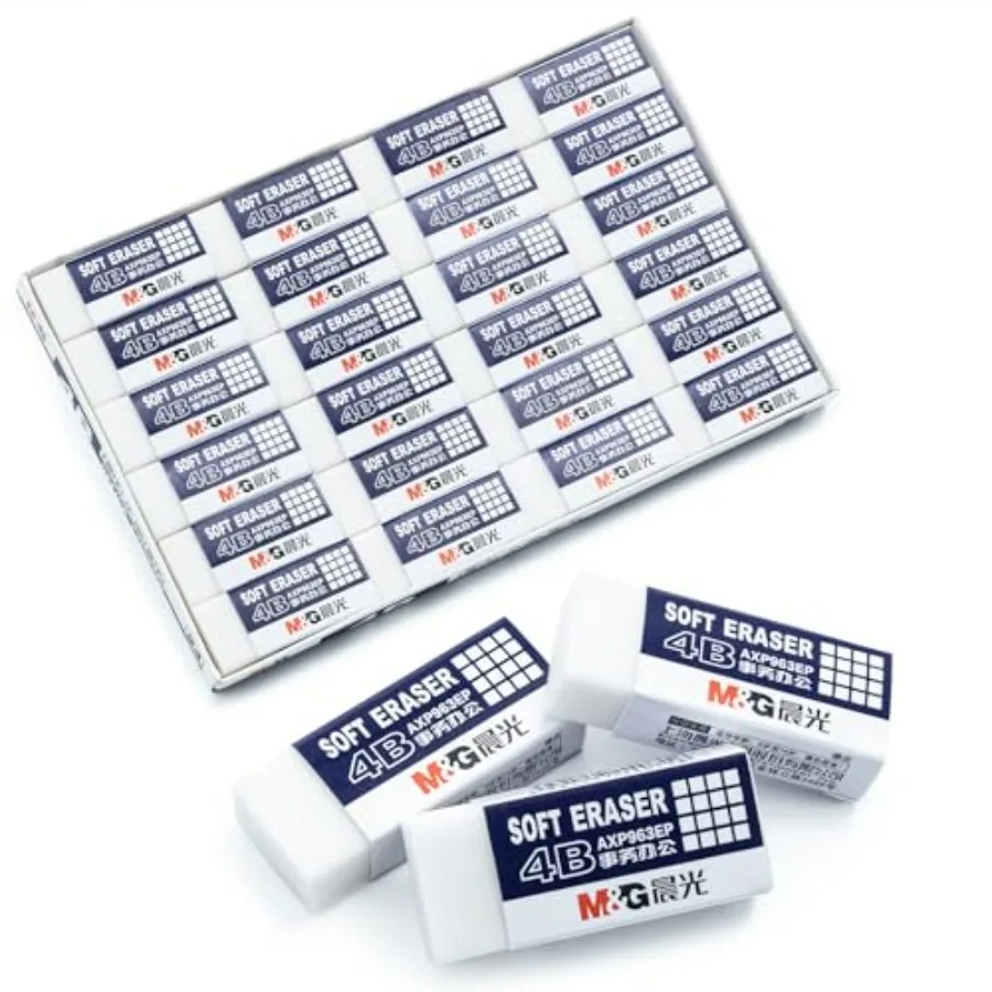 24er-Pack weiße Radiergummis, große Bleistift-Radiergummis, 4B-Gummi, rechteckiger Radiergummi für Schüler, Büro, Kunst, Radiergummis zum Zeichnen, Neu P