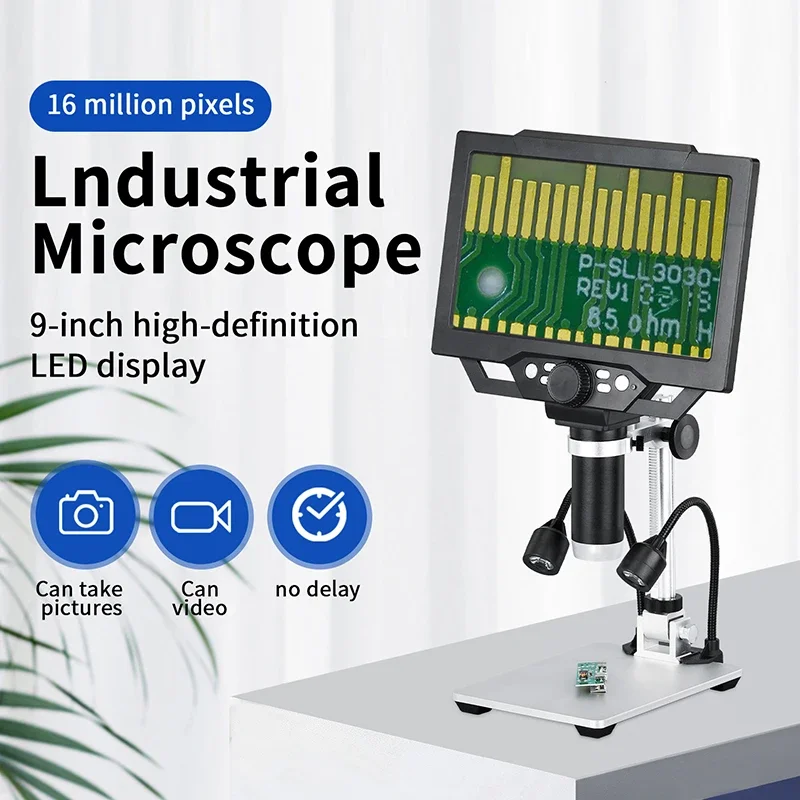 G1600 Electronic Digital Microscope 12MP 9 Inch Large Base LCD Display 1-1600X Continuous Amplification Magnifier Tool