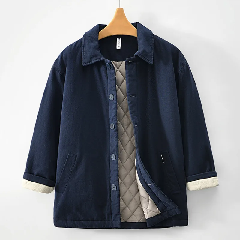 Men's Thick Warm Padded Parka Coat Mid Length Thick Warm Insulated Winter Jacket with Lapel Collar Fleece Lined Outerwear Coats