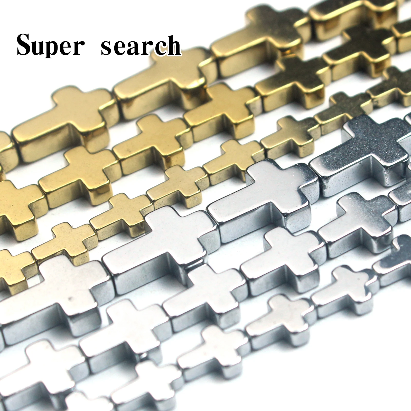Cross Shape Gold And Silver Hematite Stone Beads 6x8 8x10 10x14mm Loose Spacer Beads for Jewelry Making Diy Bracelet 15''Inches