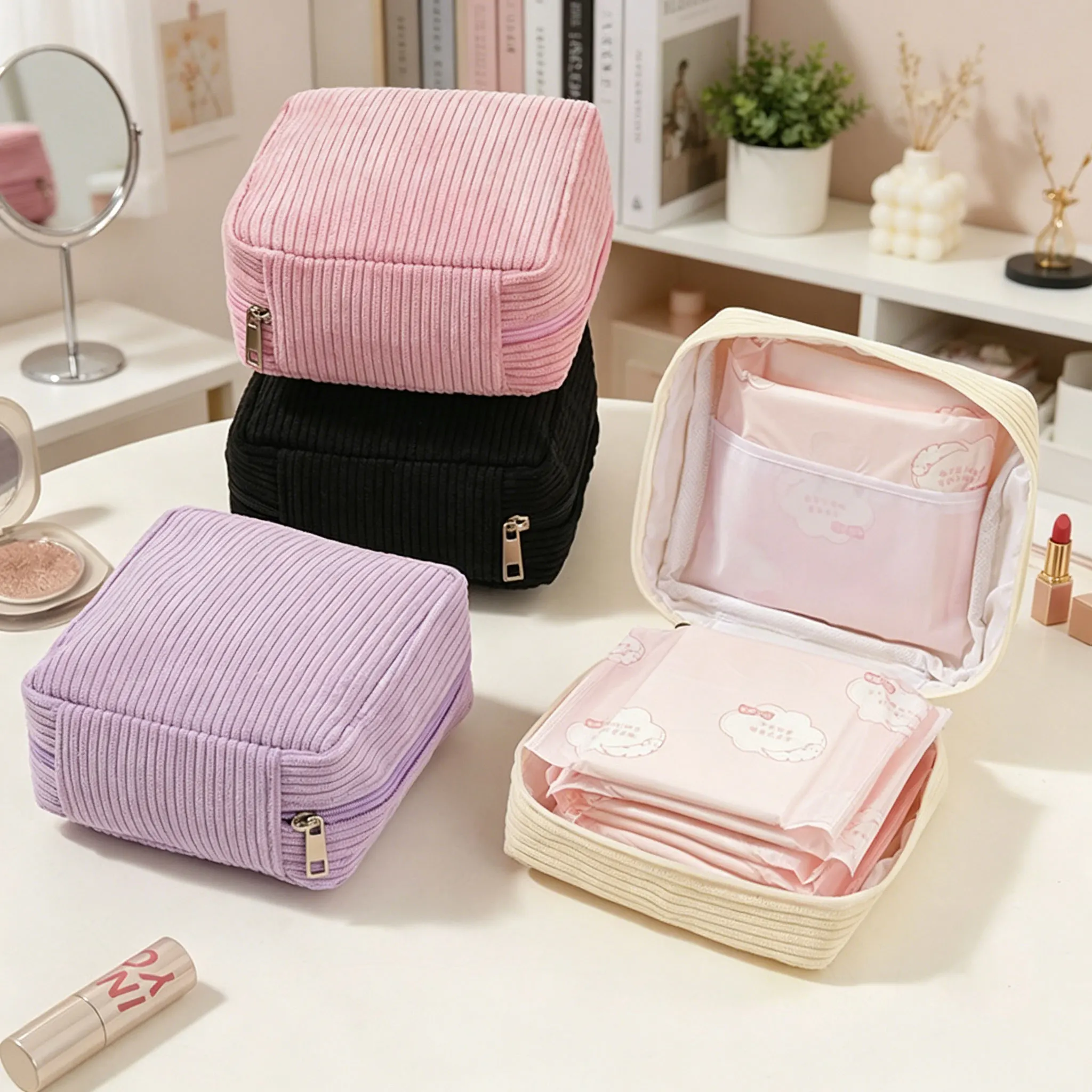 Women Sanitary Napkin Tampon Storage Bag Portable Waterproof Organizer Pouch Cartoon Pattern Sanitary Napkin Bag