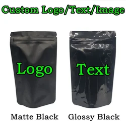 100PCS Stand-up Matte/Glossy Black Aluminum Foil Ziplock Bag DIY Logo Brand Candy Coffee Sugar Matcha Cocoa Tea Storage Pouches