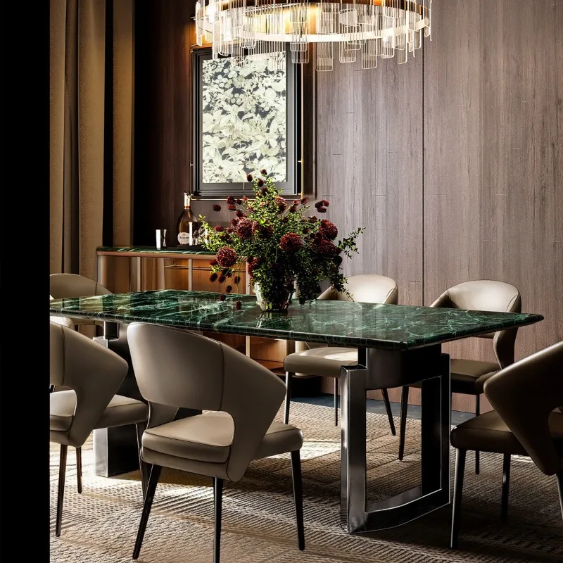 

Marble dining table, Italian minimalist high-end villa, rectangular luxury stone dining table