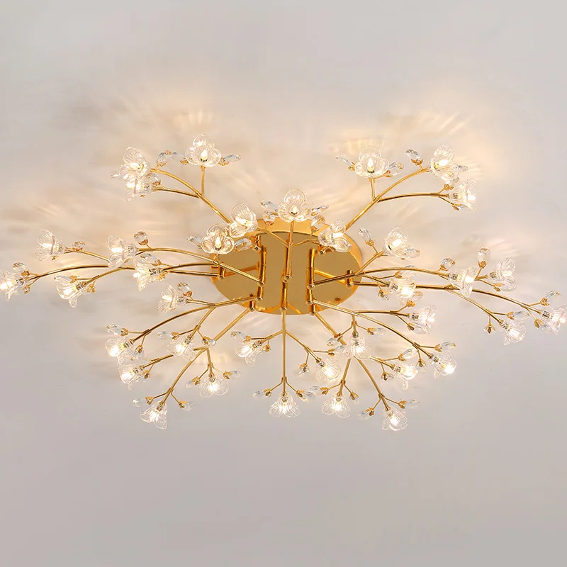 Nordic Lighting modern Fashion Living Room Led Ceiling Lamps Warm Romantic Girl Bedroom Flower Crystal Suction Roof Lights