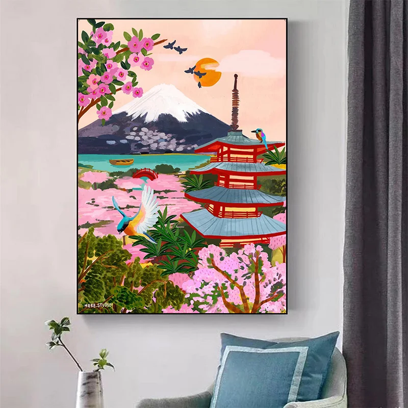 Abstract India Landscape Poster Italy Greece Bali Floating Market Thailand Canvas Painting Swimmers Print Picture Home Decor