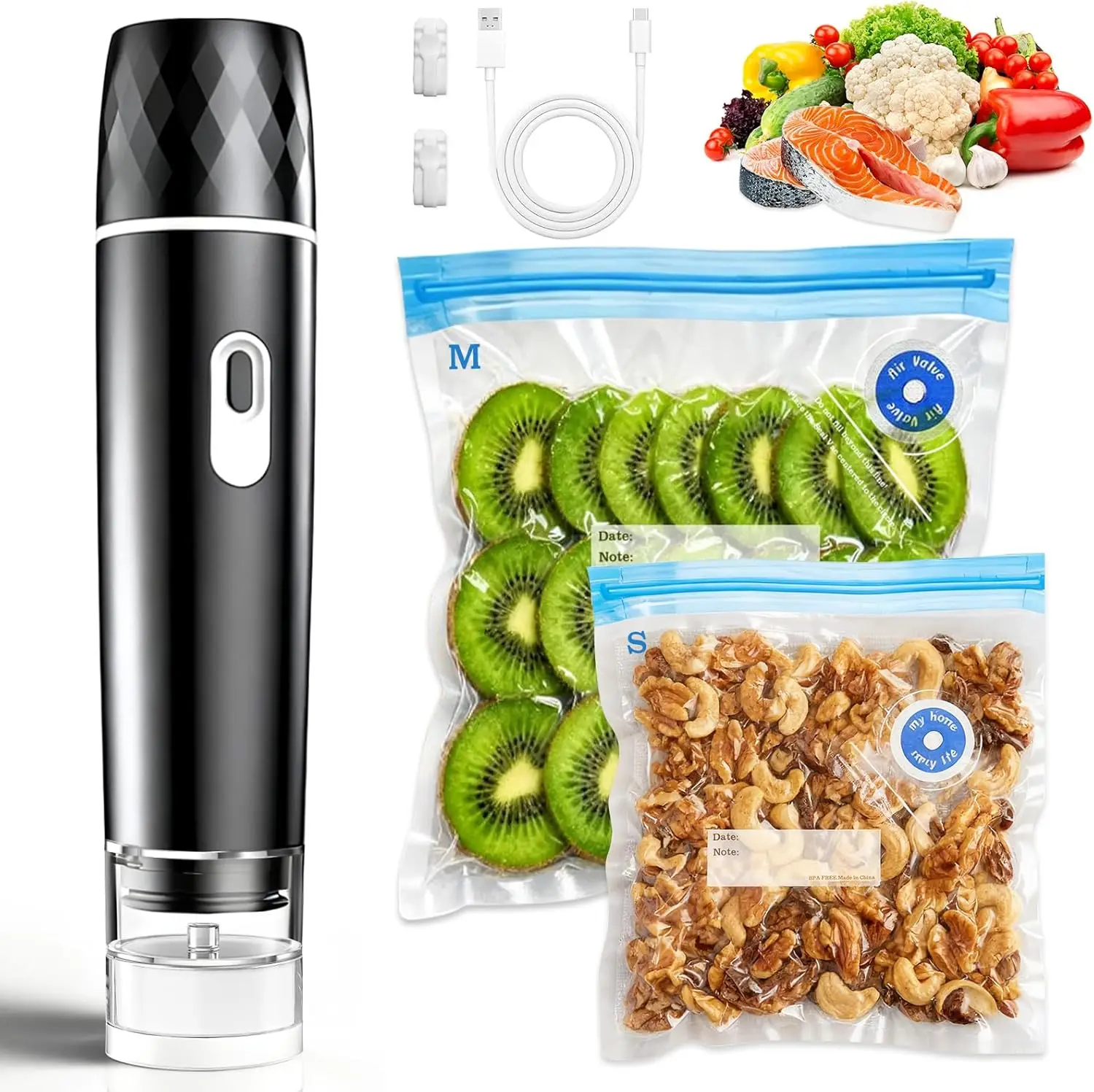 Compact Handheld Vacuum Sealer, Rechargeable with Detachable Tank & BPA-Free Bags for Meal Prep, Travel