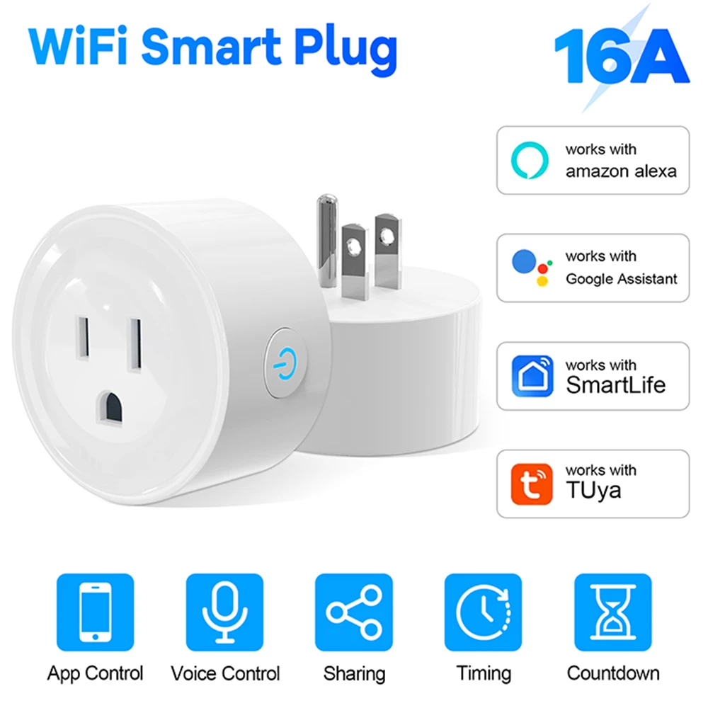 

Умная розетка Wi-Fi, управление Bluetooth, 16 А, розетка для США, Канады, работа с приложением Alexa Google Assistant, удаленный таймер, групповое управление обратным отсчетом
