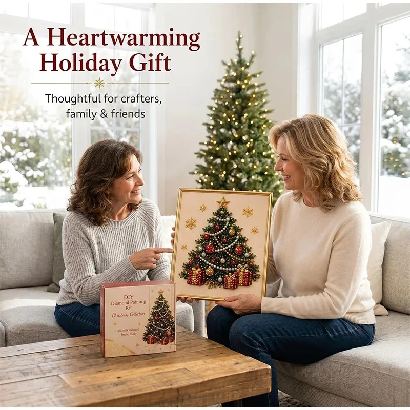 Christmas Pearl Diamond Painting Art Set With Frame DIY Pearl Beads Craft Kit For Adults Beginner Home Decor Wall Art Party Gift - view 3