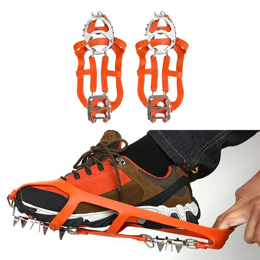 

1 Pair 18 Teeth Anti-Slip Ice Crampons Orange Size L For Hiking Climbing Mountaineering Ice Fishing Snow Traction Spikes Grips