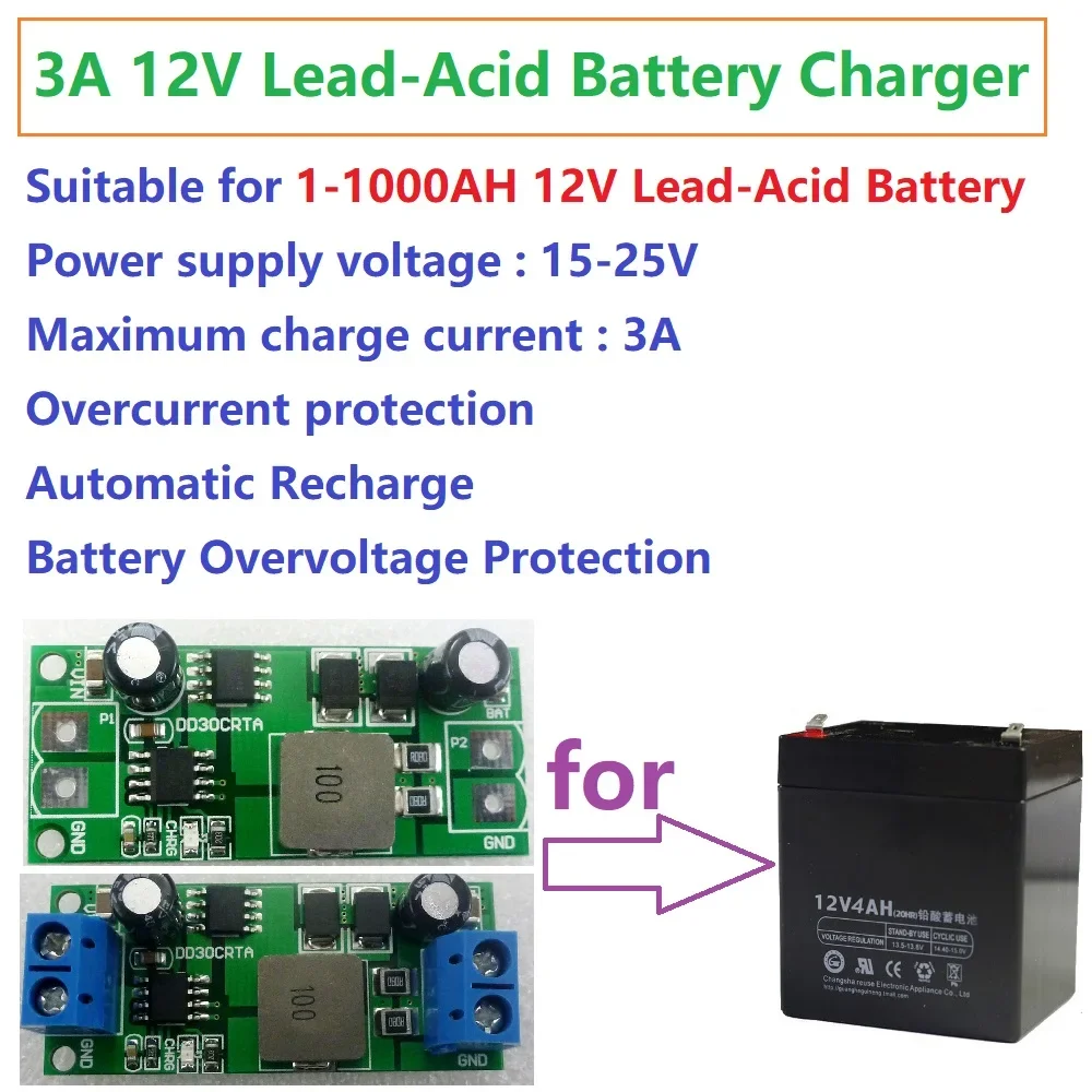 3A 12V 1-1000AH Lead-Acid Battery Charger Input 15-28V Over-Charge 14.8V Float-Charge 13.55V For UPS Car Solar Energy Charging