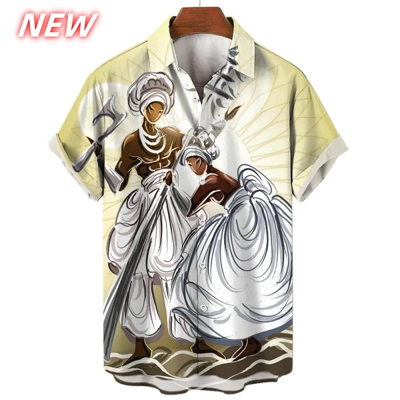 

Colorful Tribe Graphic Hawaiian Shirt For Men Retro Ceremony 3D Printed Aloha Shirts Summer Casual Short Sleeve Blouse Lapel Top