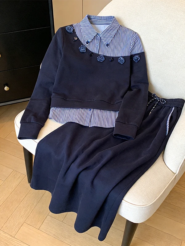 

Large Size Unique Two-Piece Set Women's Spring 2026 New Style Hoodie Feel High Waist Skirt Set Commute Korean Loose Fit