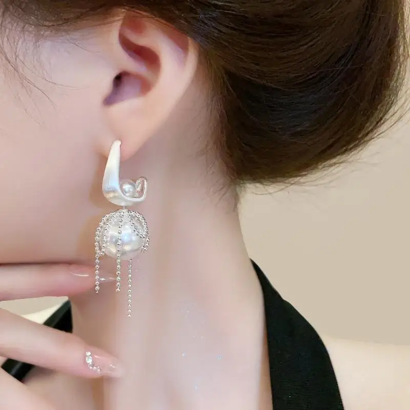 1Pair Mesh Rose Water Drop Pearl Earrings for Women French Court Style Imitation Pearl Tassel Earrings Luxury Party Jewelry Wed