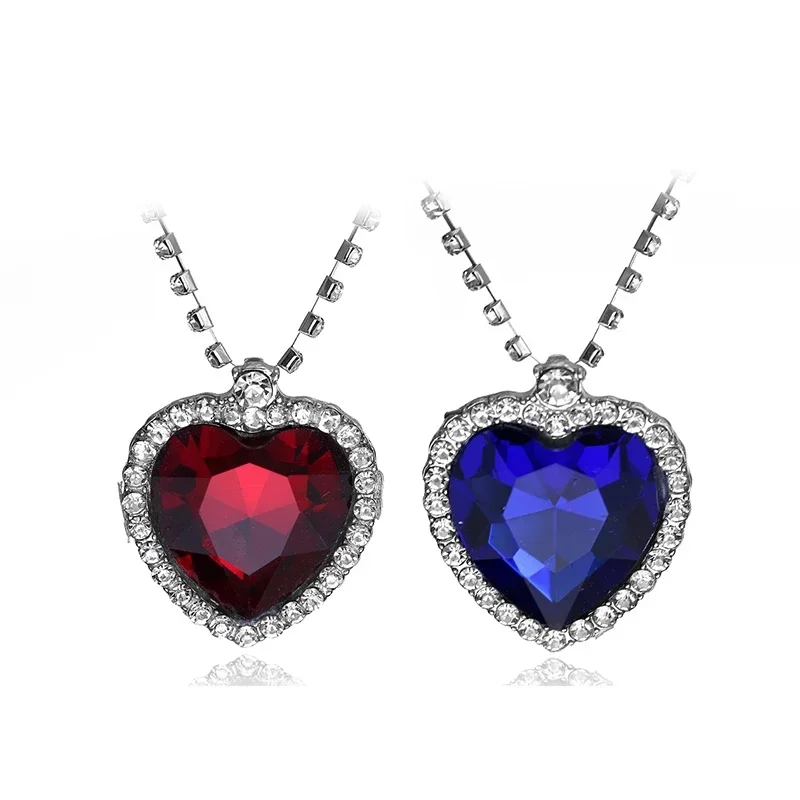 Fashion Film TITANIC Heart Of the Ocean Necklace Sea  With Blue And Red Crystal Chain for Best Women Party Jewelry Gift