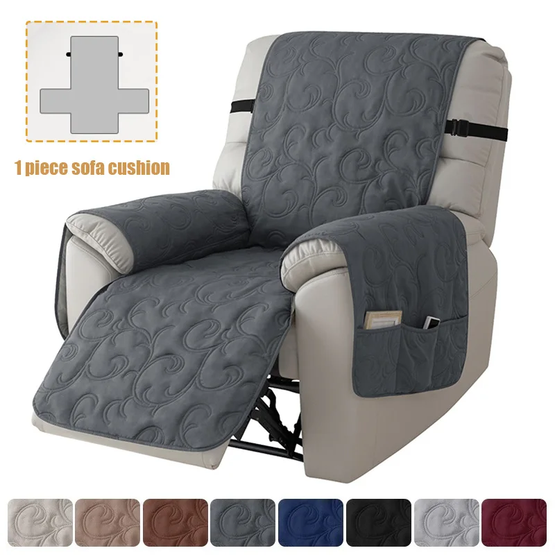 1 Seater Recliner Sofa Cover Jacquard Pets Kids Quilted Armchair Slipcover Accent Furniture Protector with Elastic Straps