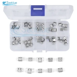 50/100PCS USB Connector Set All Copper Micro-USB 5 Pin Socket Jack 10 Models USB Socket Female Chassis Connector Wire Connectors