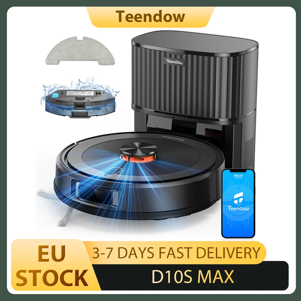 Teendow D10S MAX 2-in-1 Roboter-Staubsauger und Wischroboter mit Auto-Entleerungsstation, 4500Pa Starke Saugkraft, Intelligente Kartierung