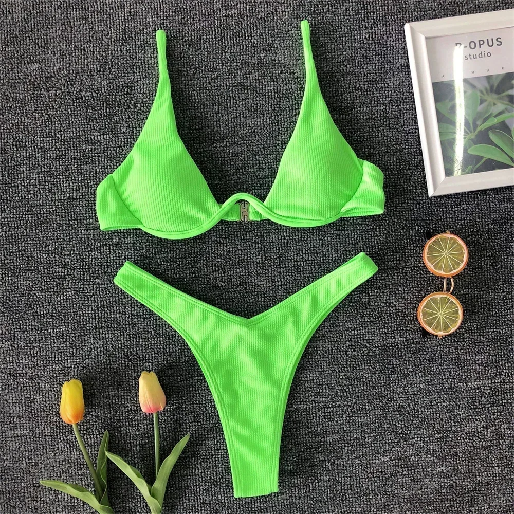 Sexy Micro Bikini Push Up Swimsuit Underwire Swimwear Women Triangle Bikini Set Ribbing Bather Beachwear Trend Tanga Mujer 2025