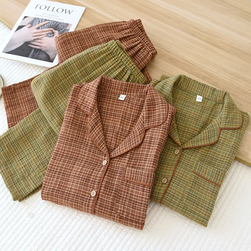 2025 Women's New Spring and Autumn Pajama Set 100% Cotton Long Sleeve Long Pants Two Piece Set Loose Collar Home Clothes Ladies