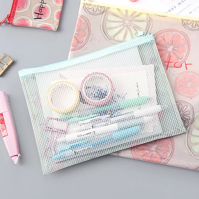 Transparent Zipper File Bag Student Stationery Pencil Bag Handbag Storage Bag File Receipt Paper Clip Pencil Bag Change Purse