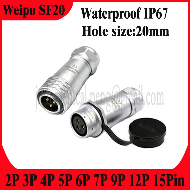 

Weipu SF20 Aviation Metal Connector Waterproof IP67 Hole 20mm 2 3 4 5 7 9 12 15Pin Male Plug Female Socket Cable Diameter 8-12mm