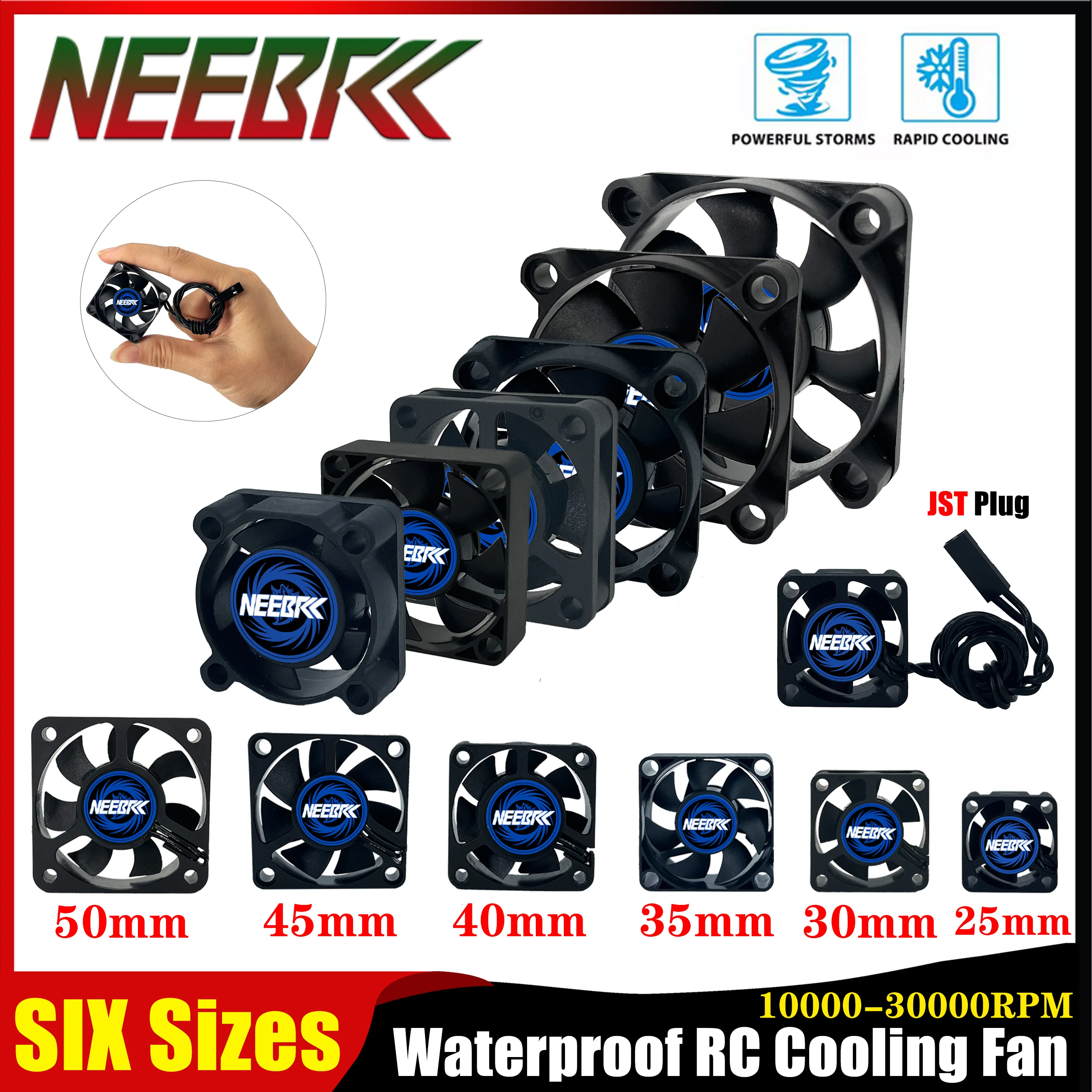 25/30/35/40/45/50mm RC Waterproof Cooling Fan Heatsink High Wind 10000-30000RPM 5V-12V DC JST Plug for 28/36/42mm Brushless ESC
