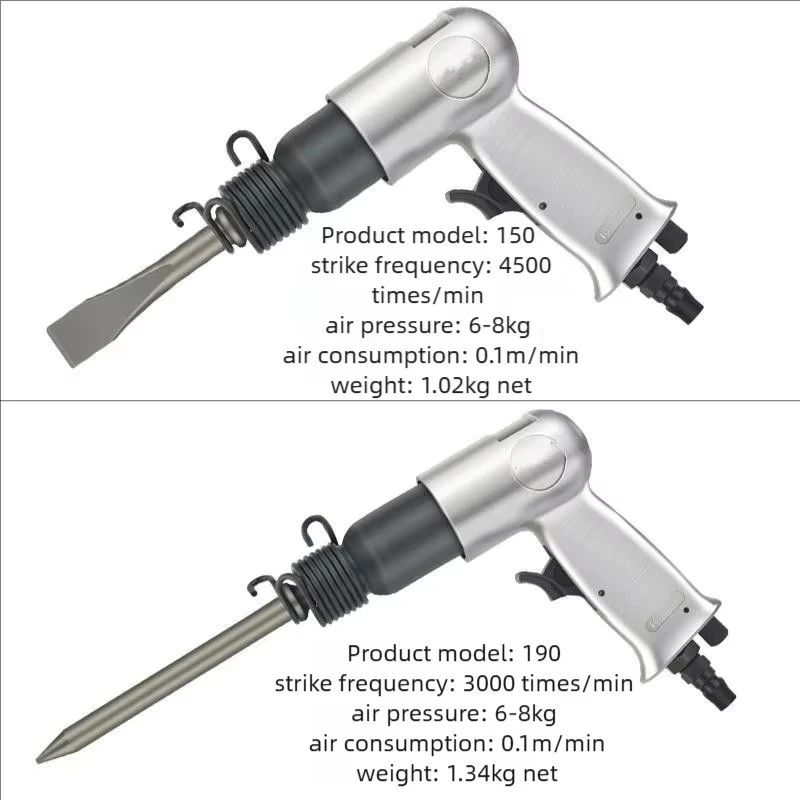 AhuHardware 150/190/250mm Air Hammer Professional Handheld Pistol Gas Shovels Small Rust Remover Pneumatic Tools with 4 Chisels