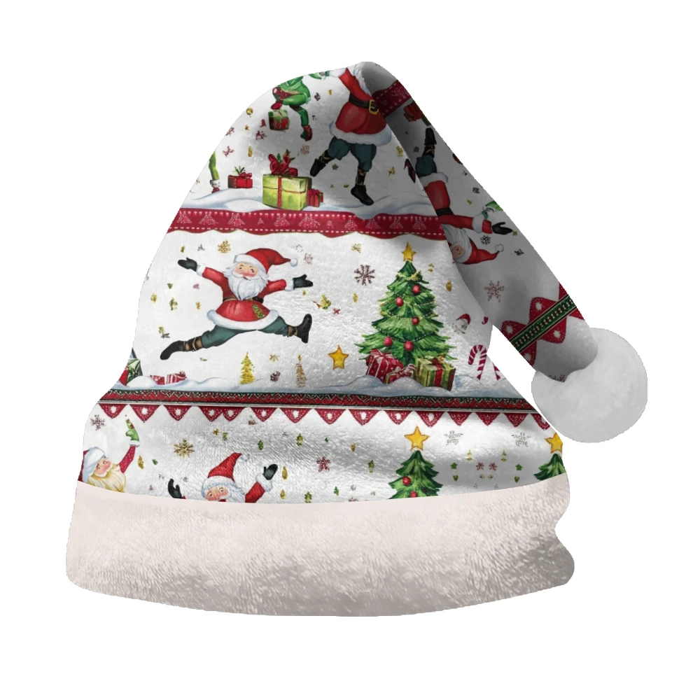 Fashionable winter atmosphere Christmas hat jumping Santa Claus print party, daily warm and comfortable