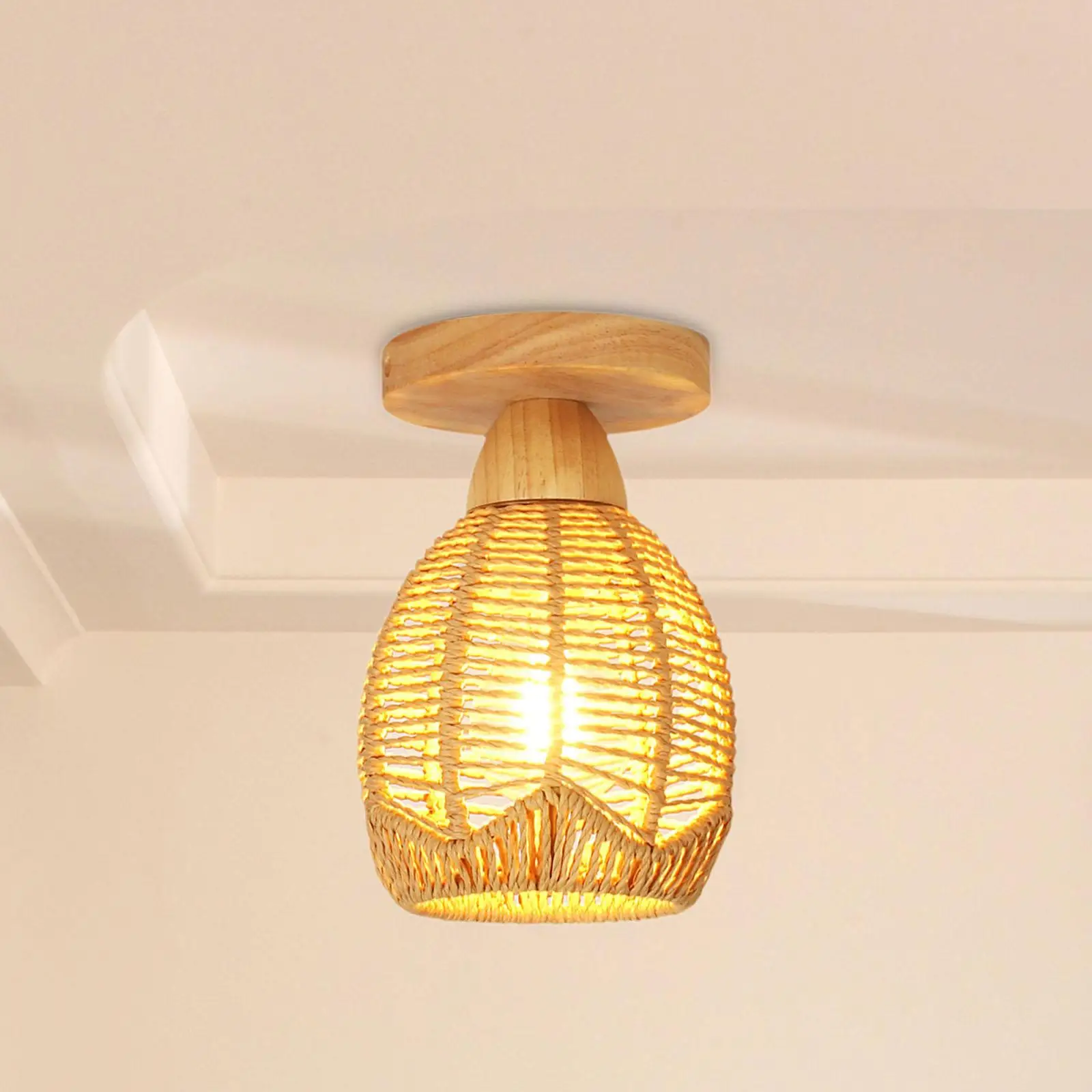 

Rattan Ceiling Light Shade E26 Base Flush Mount Ceiling Light Cover Hand Woven for Cafe Living Room Hotel Kitchen Chandelier