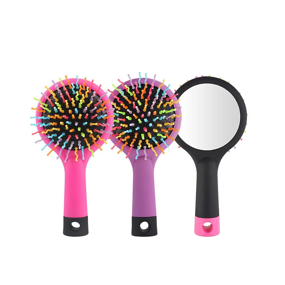 Rainbow Volume Anti-static Detangler Hair Curl Straight Massage Comb Hair Brush Hair Care Styling Tools With Mirror Hairdressing