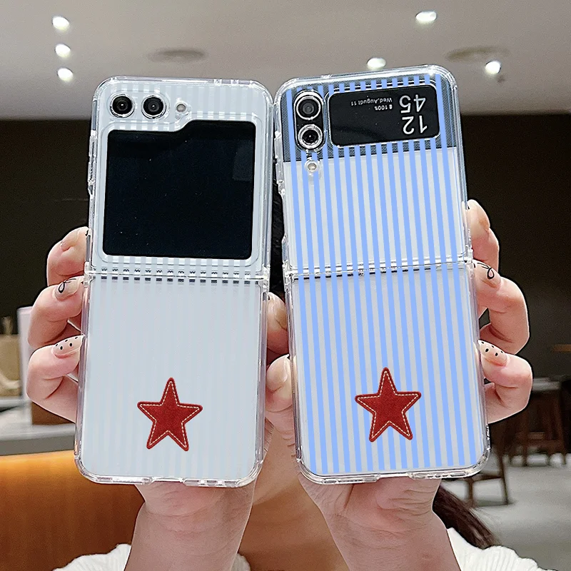 Creative Red Star Striped Pattern Phone Case for Samsung Galaxy Z Flip7 Flip6 5 4 3 Folding Soft Cover for Z Fold7 Fold 5 Fundas